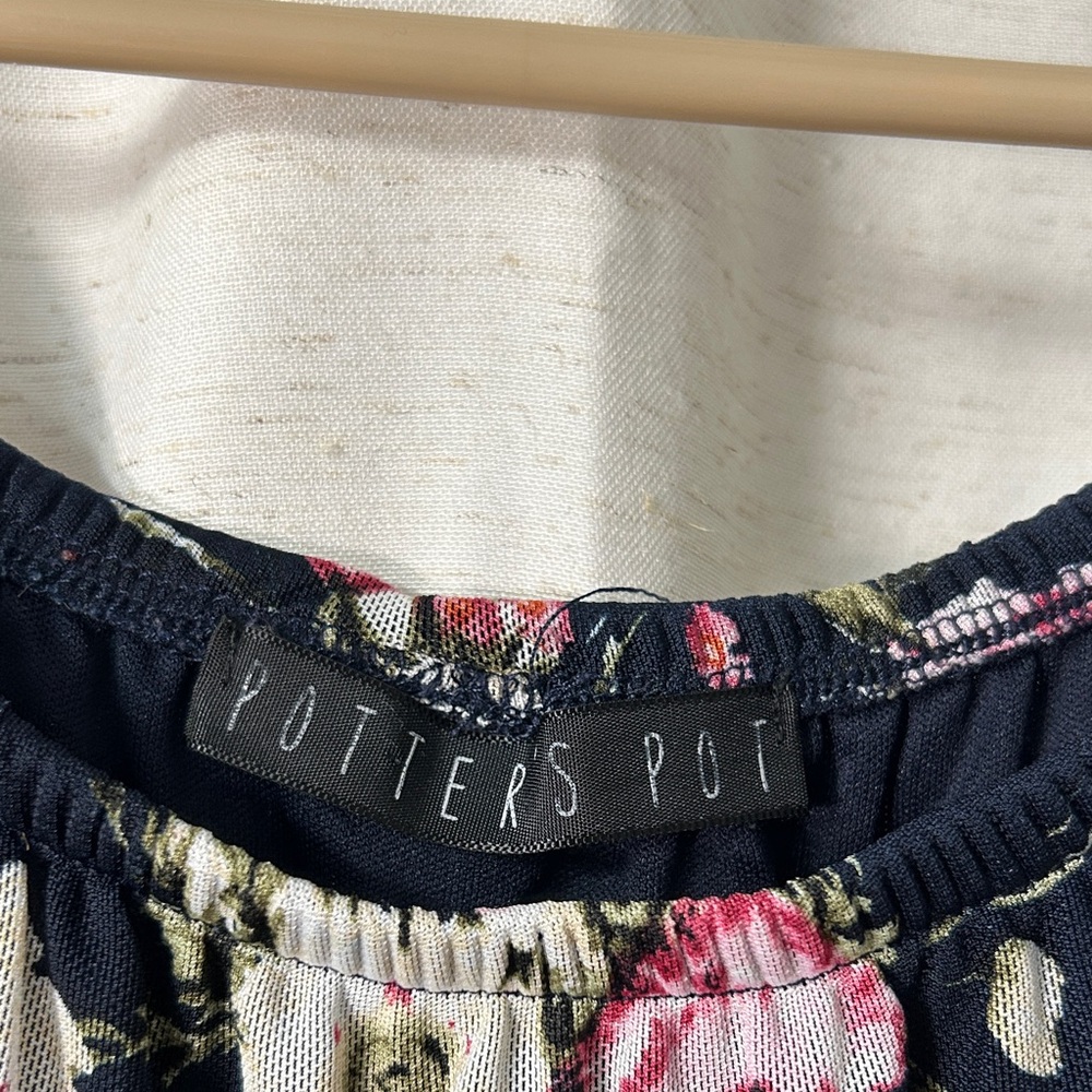 Potter's Pot Navy Floral Off-the-Shoulder Mini Dress with Pink Blooms - Picture 2 of 5
